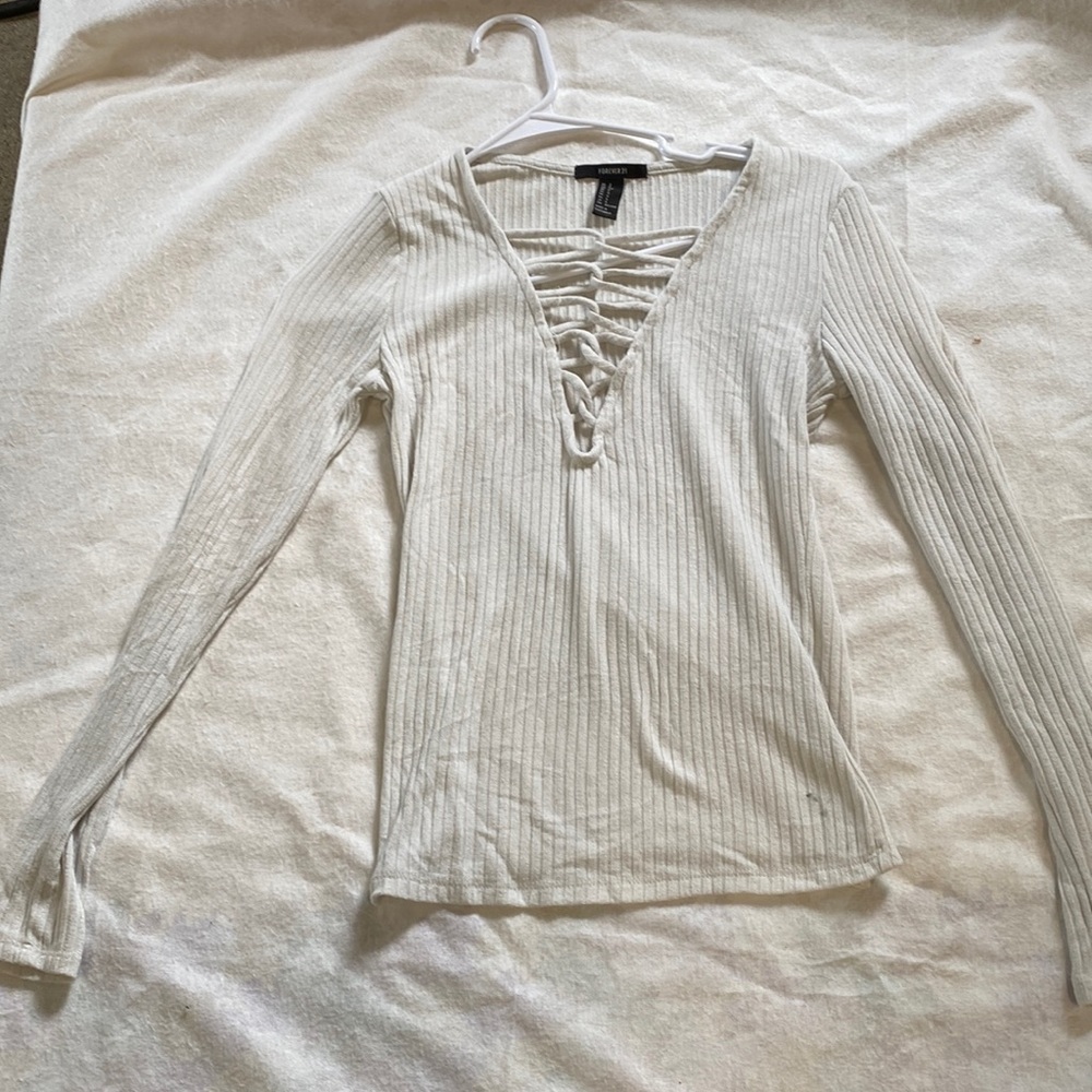 White forever 21 cross bust long sleeve shirt